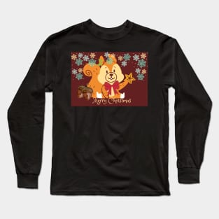 Christmas squirrel with acorns and snowflakes  - Woodland Long Sleeve T-Shirt